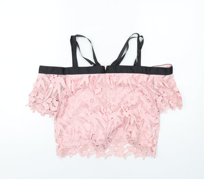 Womens UK Size 10 Topshop Pink Cropped Blouse