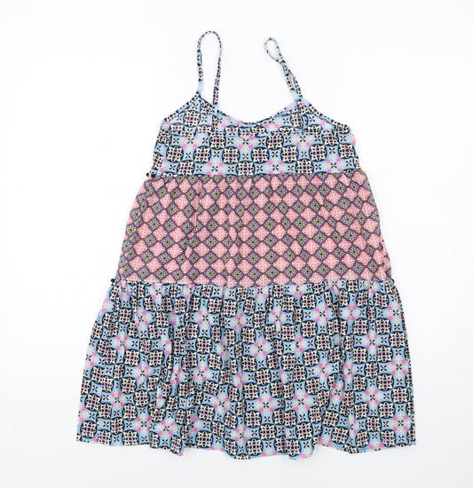 Topshop Womens Multicoloured Geometric Polyester Slip Dress Size 8 Round Neck Pullover