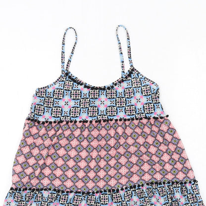 Topshop Womens Multicoloured Geometric Polyester Slip Dress Size 8 Round Neck Pullover