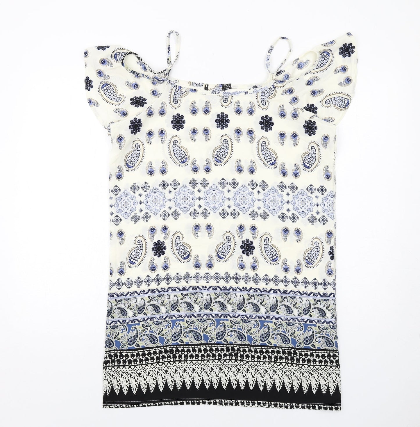 Boohoo Womens Multicoloured Paisley Polyester A-Line Size 10 Round Neck Pullover - Cold shoulder