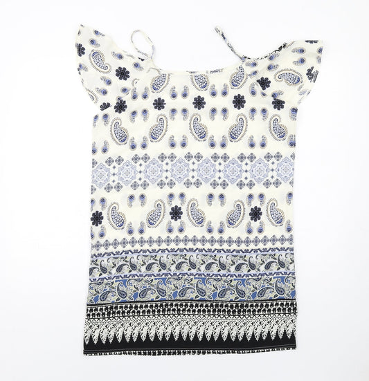 Boohoo Womens Multicoloured Paisley Polyester A-Line Size 10 Round Neck Pullover - Cold shoulder