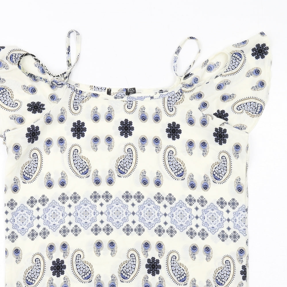 Boohoo Womens Multicoloured Paisley Polyester A-Line Size 10 Round Neck Pullover - Cold shoulder