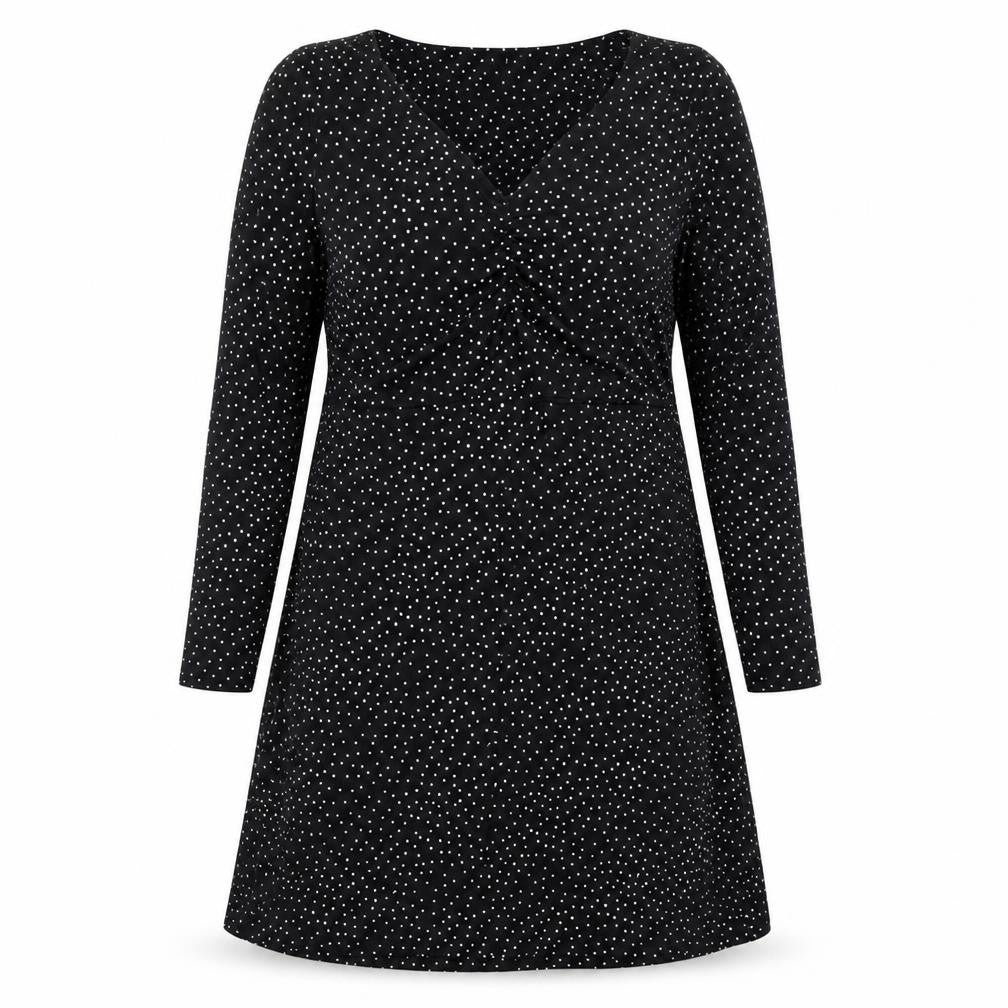 Marks and Spencer Womens Black Geometric Polyester A-Line Size 16 V-Neck Pullover