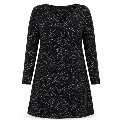 Marks and Spencer Womens Black Geometric Polyester A-Line Size 16 V-Neck Pullover