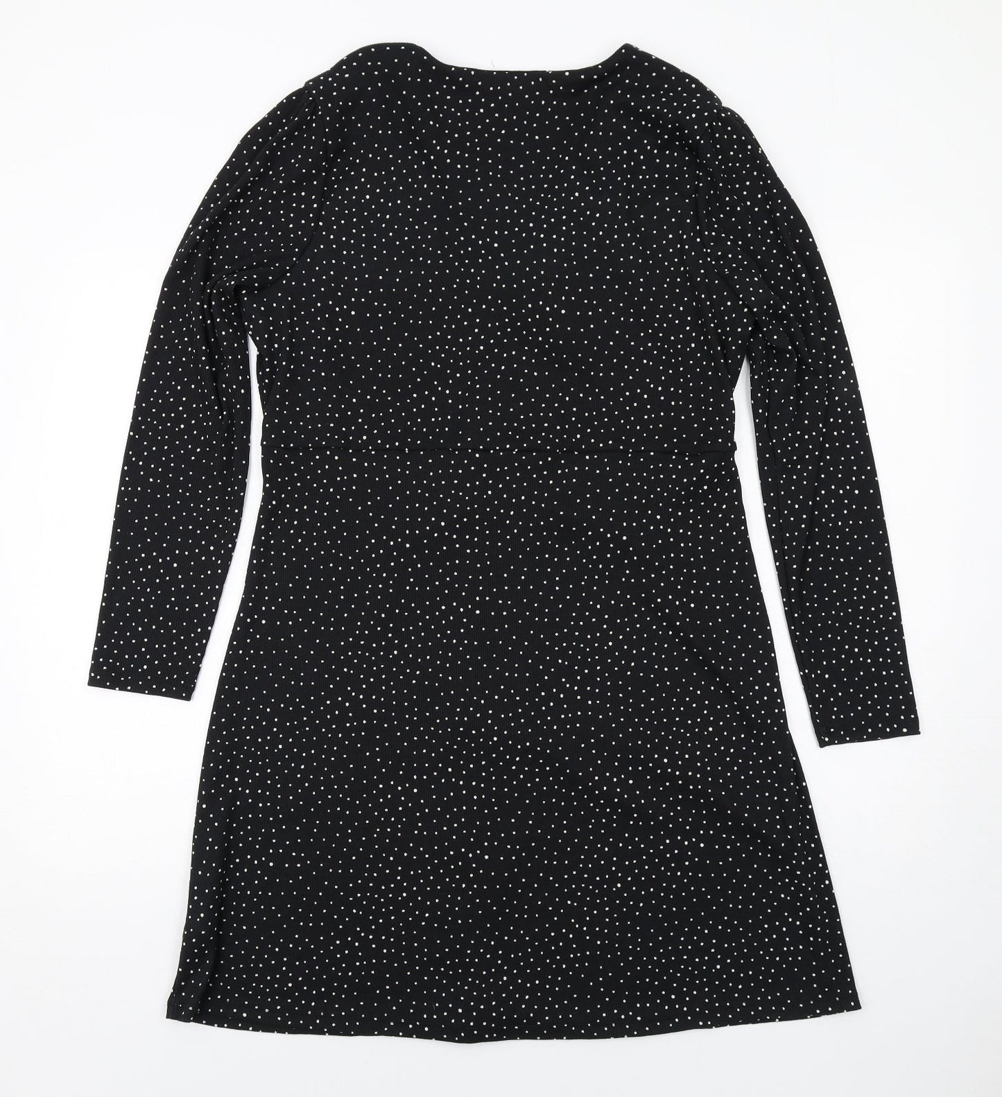 Marks and Spencer Womens Black Geometric Polyester A-Line Size 16 V-Neck Pullover