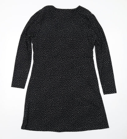 Marks and Spencer Womens Black Geometric Polyester A-Line Size 16 V-Neck Pullover
