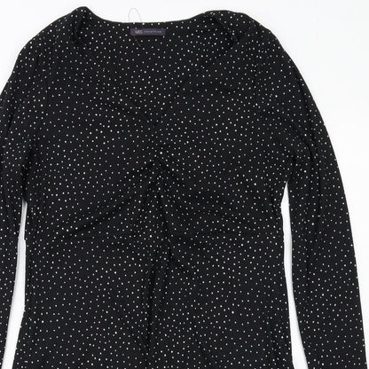 Marks and Spencer Womens Black Geometric Polyester A-Line Size 16 V-Neck Pullover