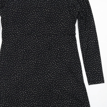 Marks and Spencer Womens Black Geometric Polyester A-Line Size 16 V-Neck Pullover