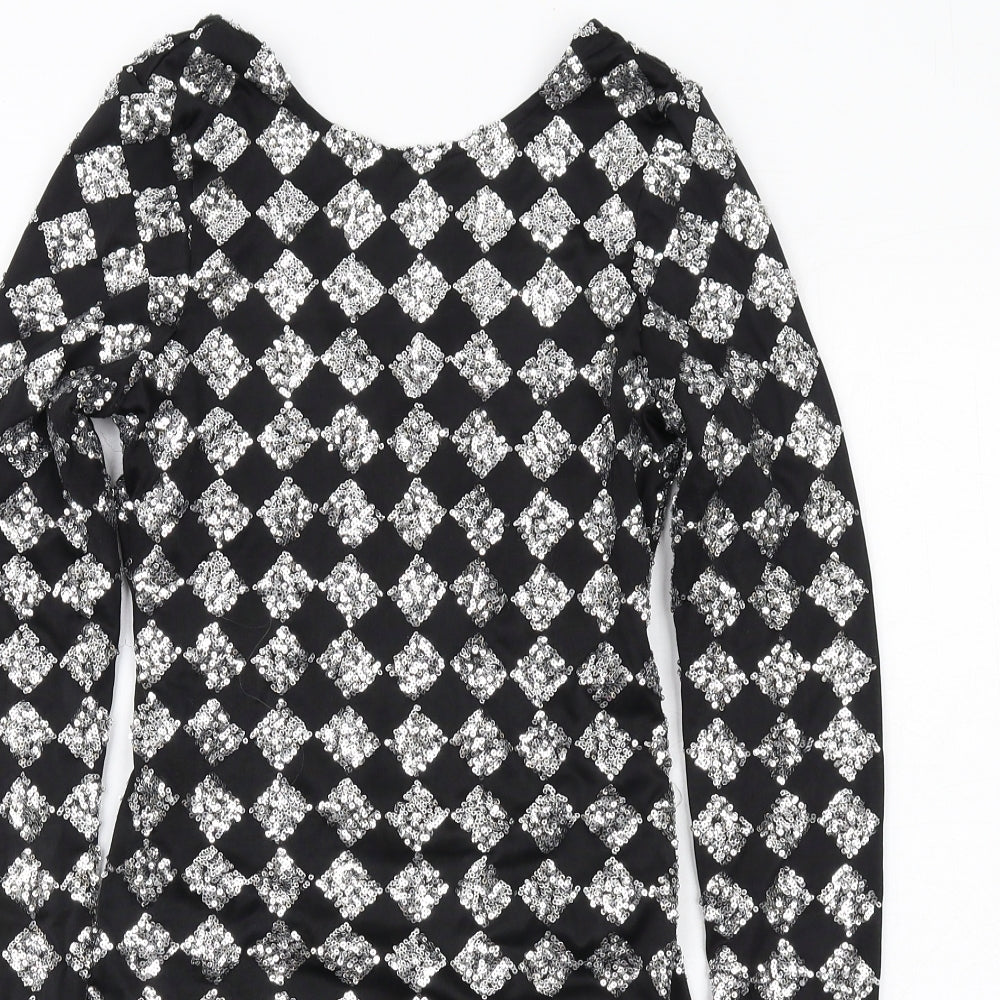 Motel Womens Black Argyle/Diamond Polyester Bodycon Size S Round Neck Pullover