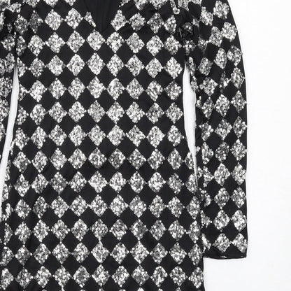 Motel Womens Black Argyle/Diamond Polyester Bodycon Size S Round Neck Pullover