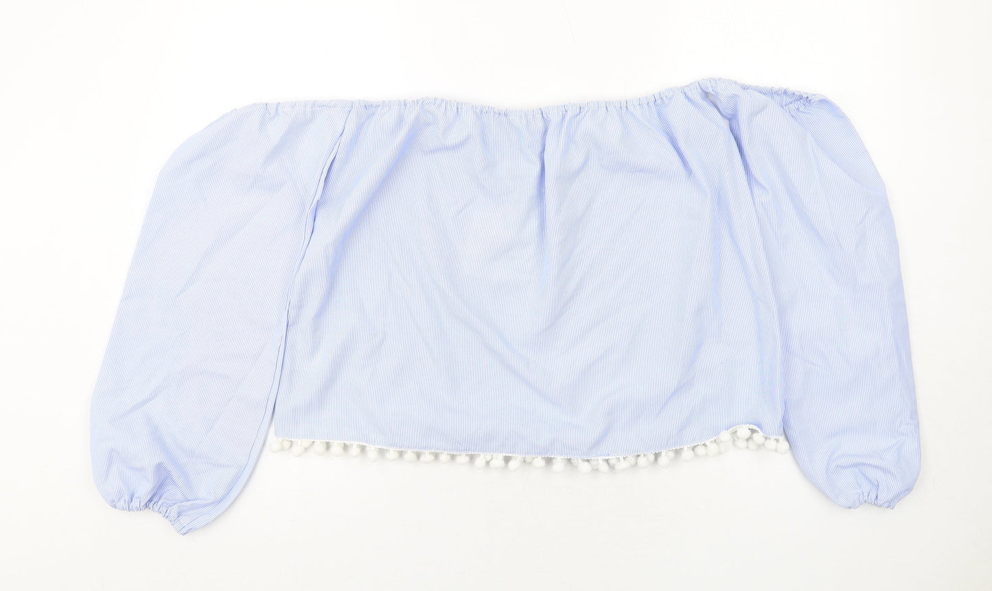 Unique 21 Womens Blue Striped Polyester Cropped Blouse Size 16 Off the Shoulder