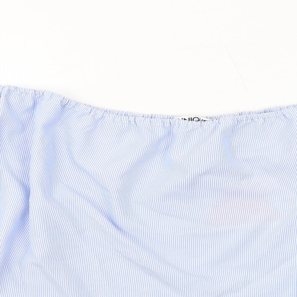 Unique 21 Womens Blue Striped Polyester Cropped Blouse Size 16 Off the Shoulder