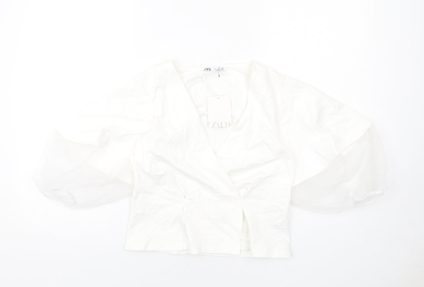 Womens UK Size S Zara White Cropped Blouse