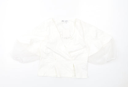 Womens UK Size S Zara White Cropped Blouse