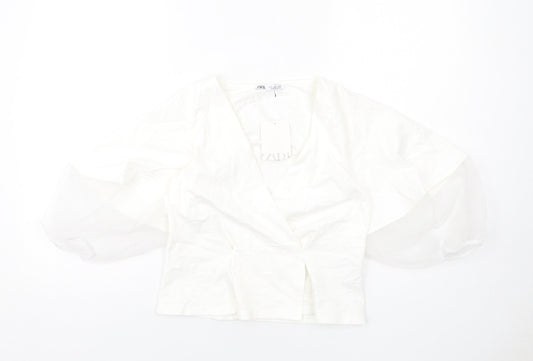 Womens UK Size S Zara White Cropped Blouse