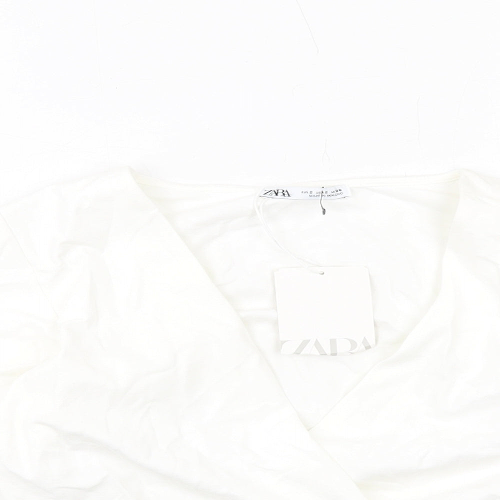 Womens UK Size S Zara White Cropped Blouse