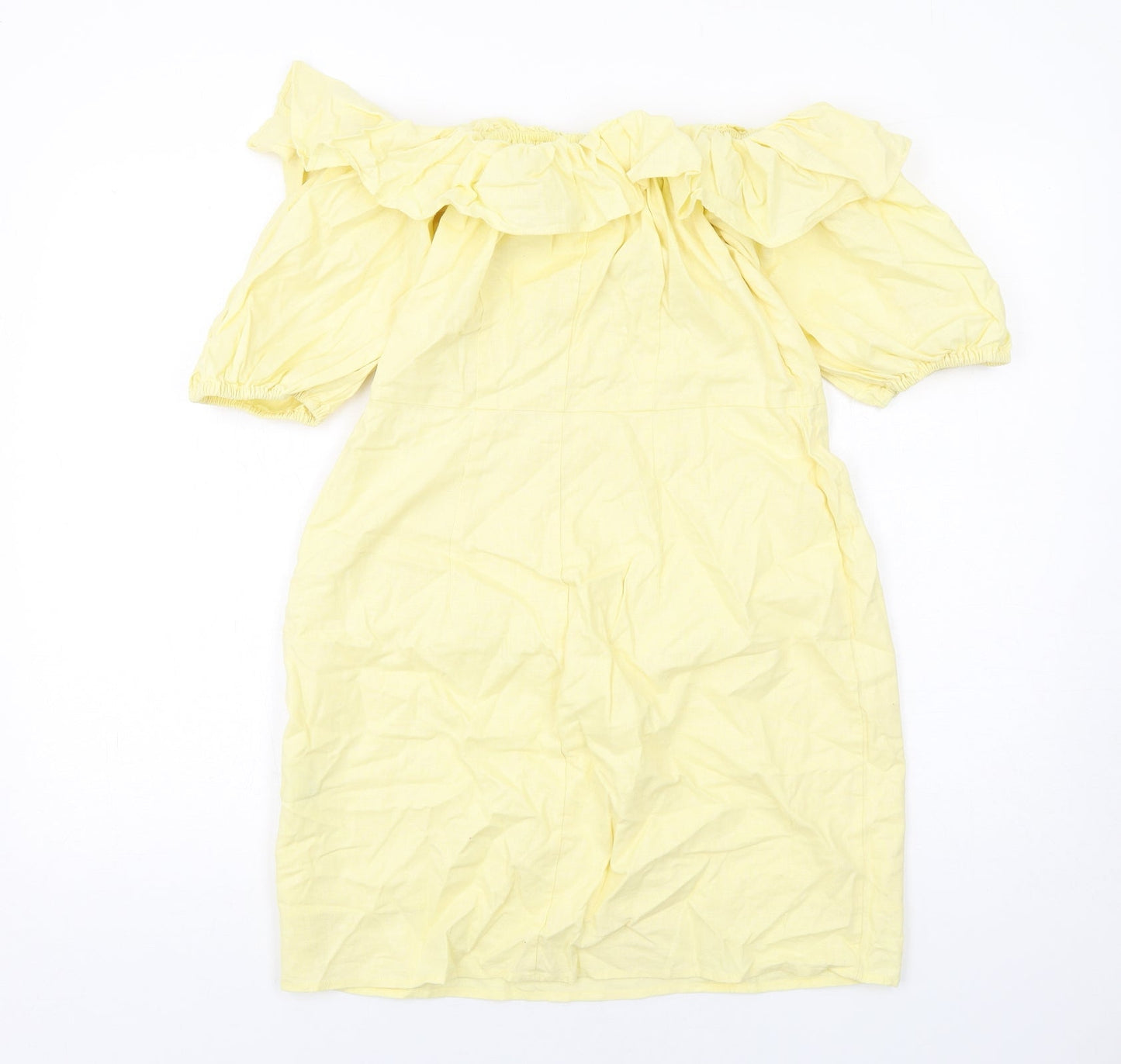 H&M Womens Yellow Linen Mini Size 12 Off the Shoulder Zip