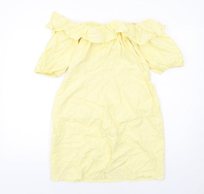 H&M Womens Yellow Linen Mini Size 12 Off the Shoulder Zip