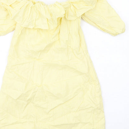 H&M Womens Yellow Linen Mini Size 12 Off the Shoulder Zip