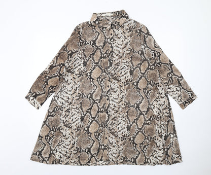 Vera & Lucy Womens Brown Animal Print Polyester Shirt Dress Size S Collared Button - Snakeskin pattern