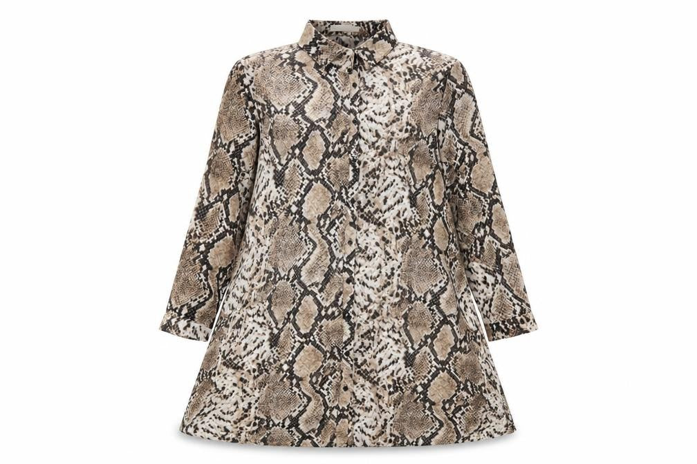 Vera & Lucy Womens Brown Animal Print Polyester Shirt Dress Size S Collared Button - Snakeskin pattern