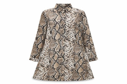 Vera & Lucy Womens Brown Animal Print Polyester Shirt Dress Size S Collared Button - Snakeskin pattern