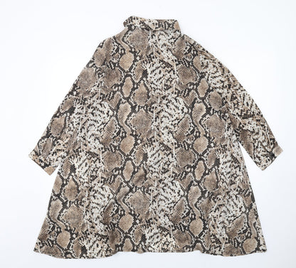 Vera & Lucy Womens Brown Animal Print Polyester Shirt Dress Size S Collared Button - Snakeskin pattern