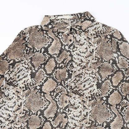 Vera & Lucy Womens Brown Animal Print Polyester Shirt Dress Size S Collared Button - Snakeskin pattern