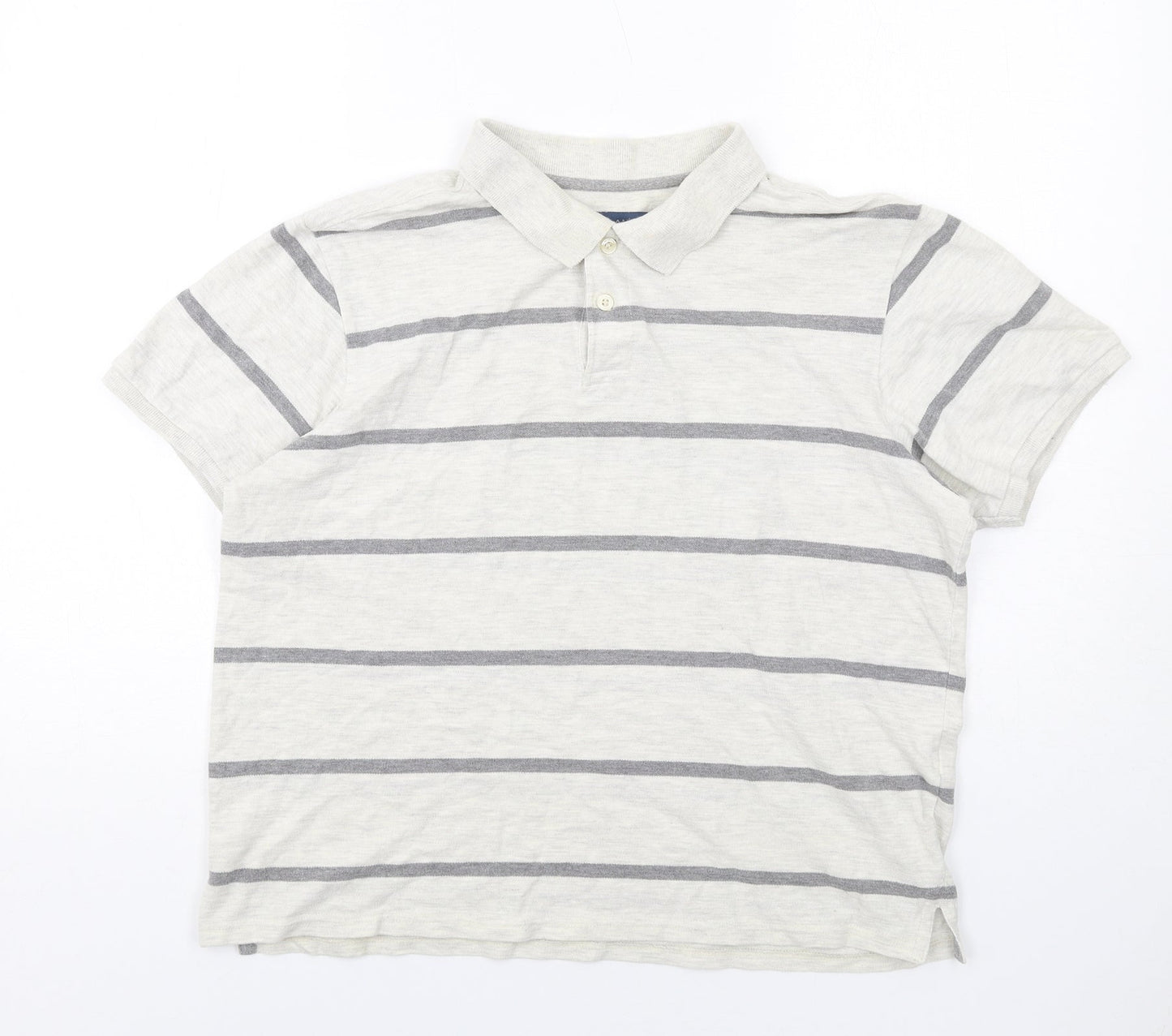 Atlantic Bay Mens Ivory Striped Cotton Polo Size M Collared Button