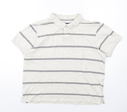 Atlantic Bay Mens Ivory Striped Cotton Polo Size M Collared Button