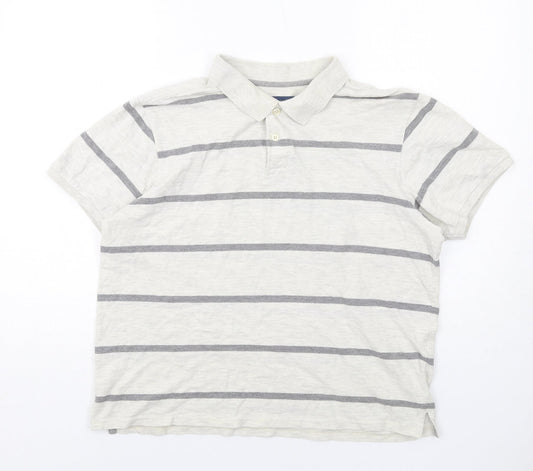 Atlantic Bay Mens Ivory Striped Cotton Polo Size M Collared Button