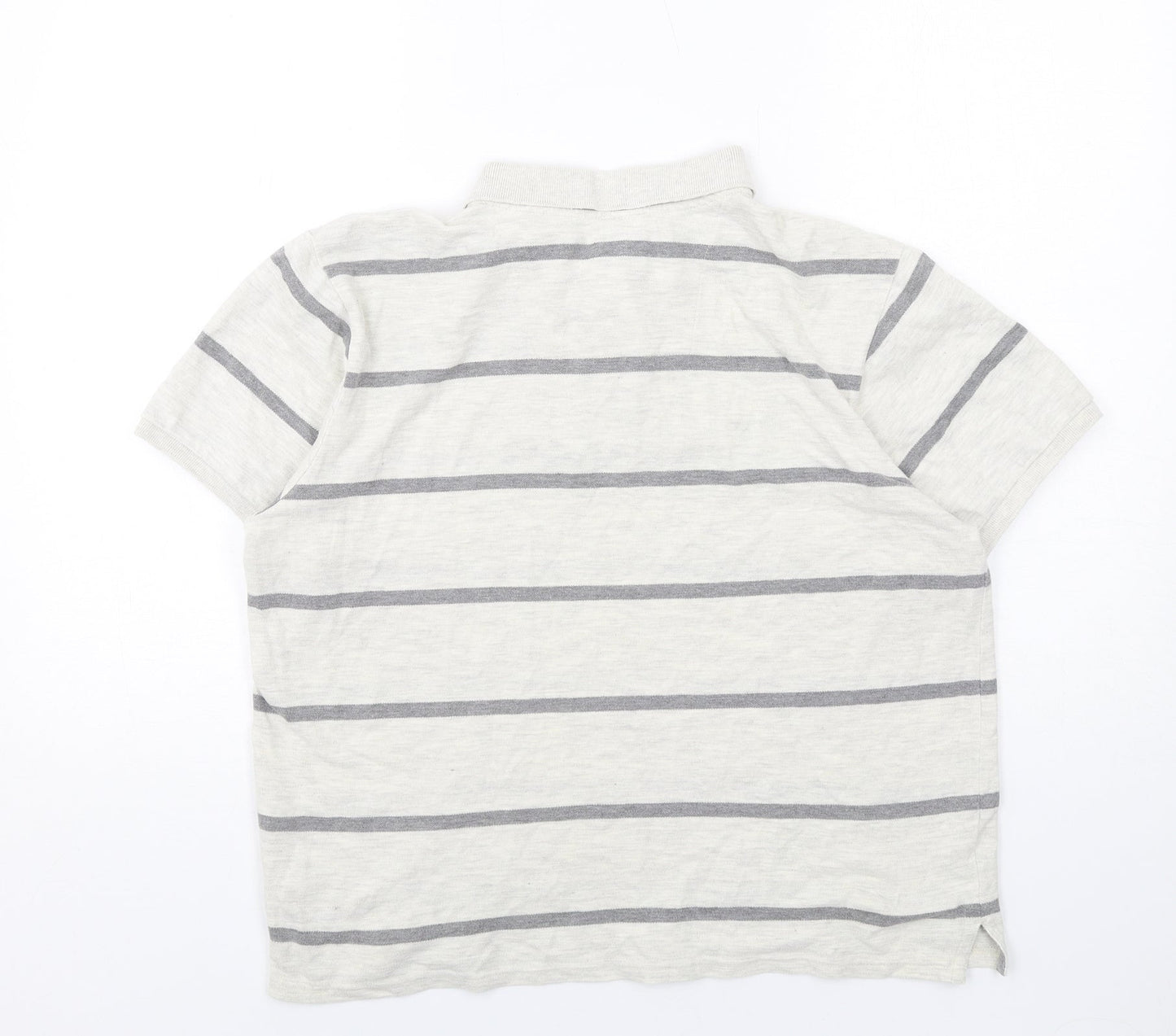 Atlantic Bay Mens Ivory Striped Cotton Polo Size M Collared Button