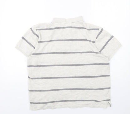 Atlantic Bay Mens Ivory Striped Cotton Polo Size M Collared Button