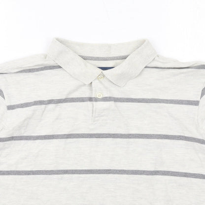 Atlantic Bay Mens Ivory Striped Cotton Polo Size M Collared Button