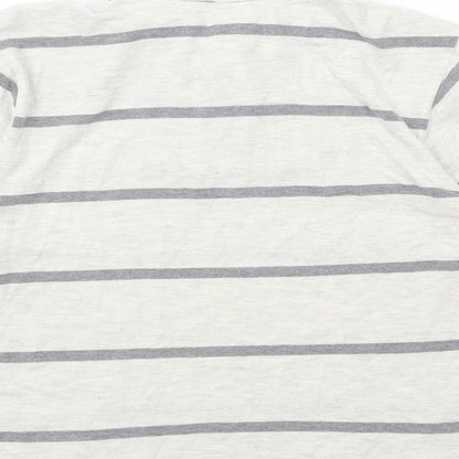 Atlantic Bay Mens Ivory Striped Cotton Polo Size M Collared Button