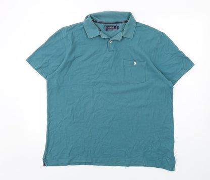 Maine Mens Blue Cotton Polo Size L Collared Button