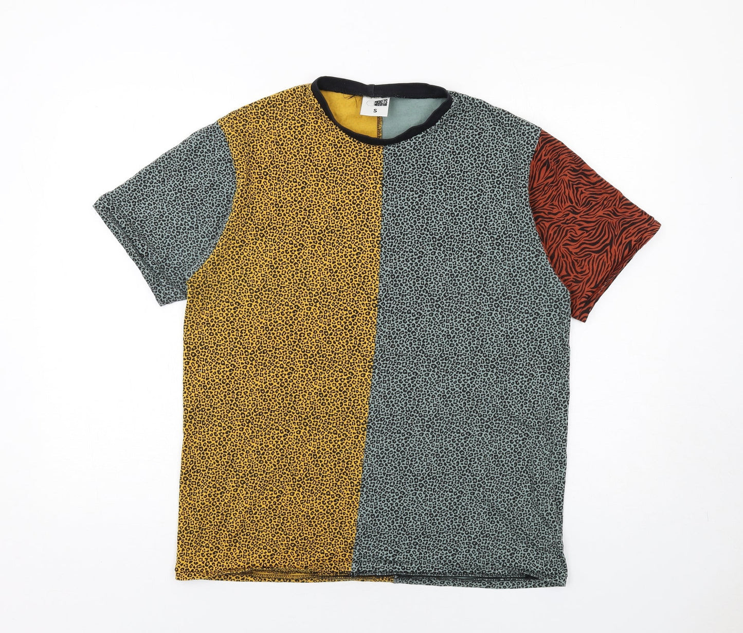 Pockets and Sedition Womens Multicoloured Animal Print Cotton Basic T-Shirt Size S Crew Neck