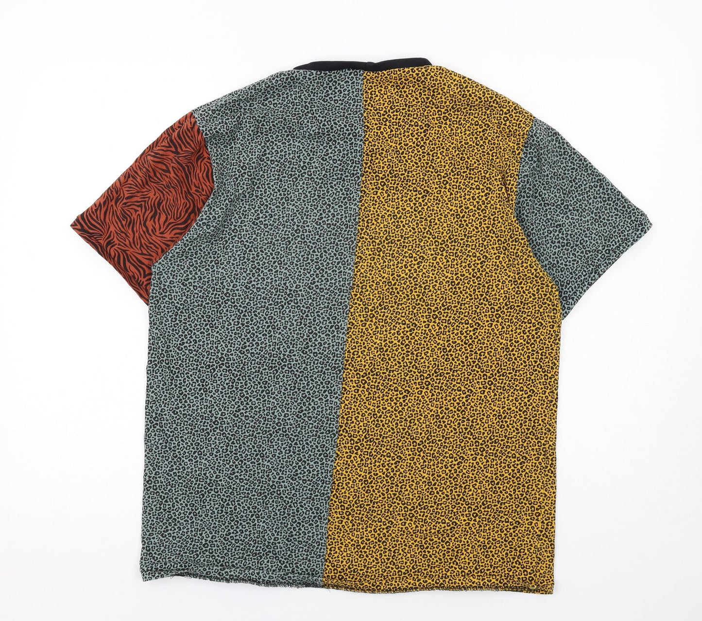 Pockets and Sedition Womens Multicoloured Animal Print Cotton Basic T-Shirt Size S Crew Neck