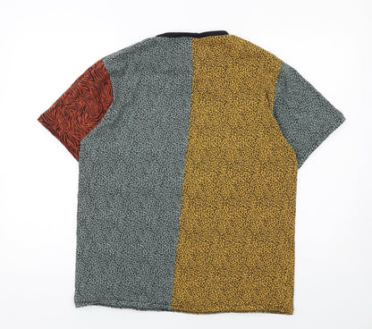 Pockets and Sedition Womens Multicoloured Animal Print Cotton Basic T-Shirt Size S Crew Neck