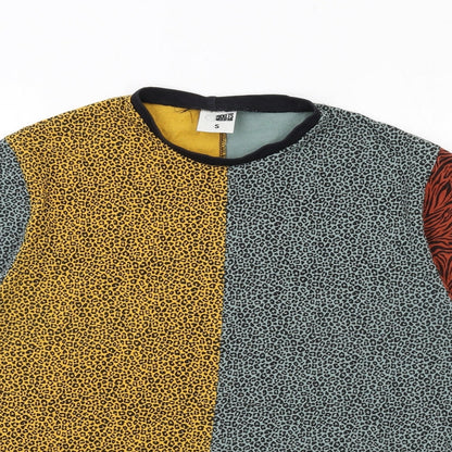 Pockets and Sedition Womens Multicoloured Animal Print Cotton Basic T-Shirt Size S Crew Neck