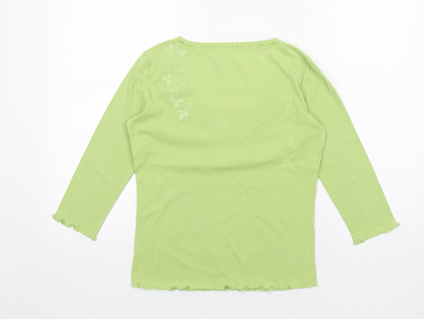 Per Una Womens Green Cotton Basic T-Shirt Size 8 Scoop Neck - Broderie Anglaise Details
