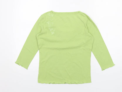Per Una Womens Green Cotton Basic T-Shirt Size 8 Scoop Neck - Broderie Anglaise Details