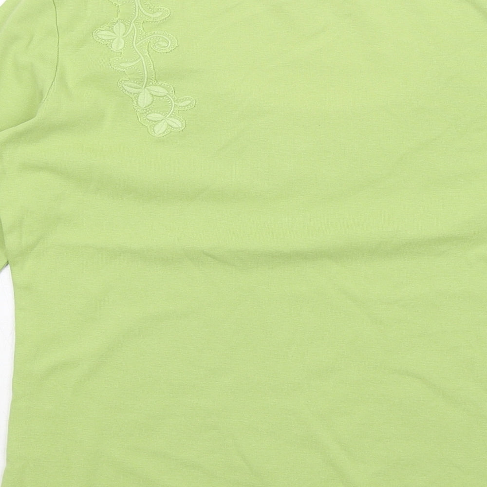 Per Una Womens Green Cotton Basic T-Shirt Size 8 Scoop Neck - Broderie Anglaise Details