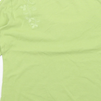 Per Una Womens Green Cotton Basic T-Shirt Size 8 Scoop Neck - Broderie Anglaise Details