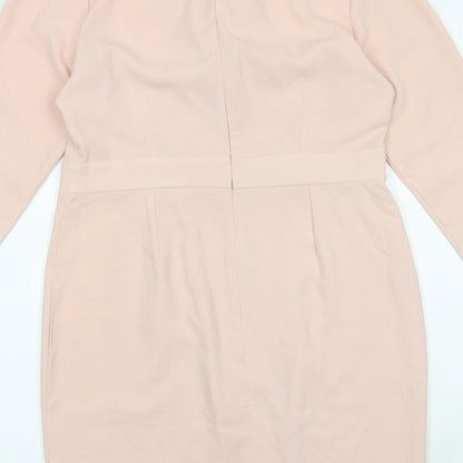 ASOS Womens Pink Polyester A-Line Size 14 V-Neck Zip