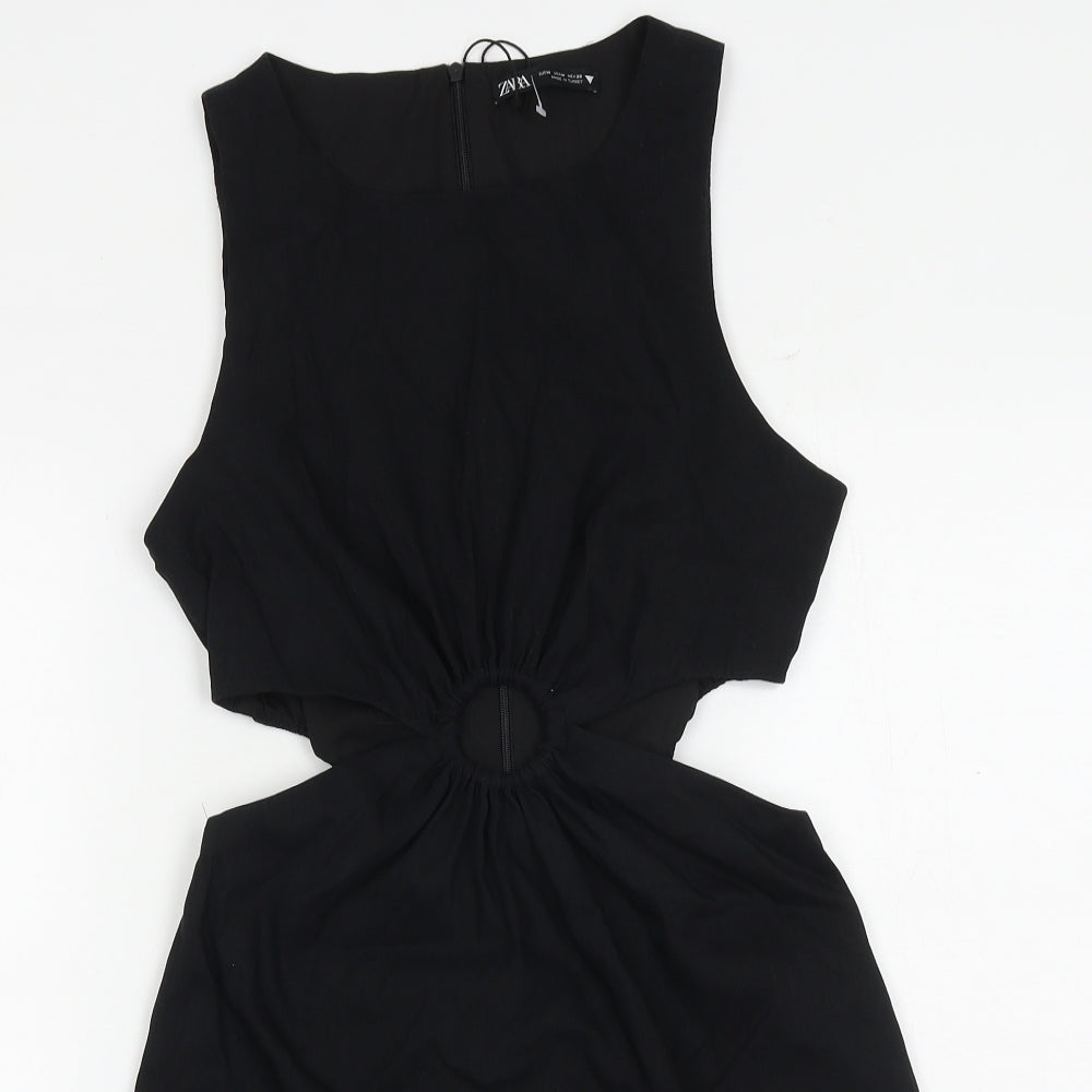 Zara Womens Black 100% Cotton Bodycon Size M Round Neck Pullover