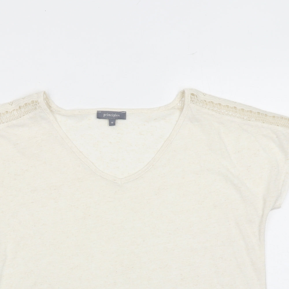 Womens UK Size 14 Principles Beige Basic T-Shirt