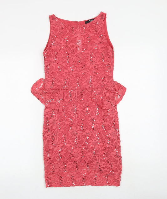 Jane Norman Womens Pink Floral Nylon Shift Size 10 Boat Neck Button