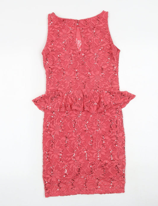 Jane Norman Womens Pink Floral Nylon Shift Size 10 Boat Neck Button