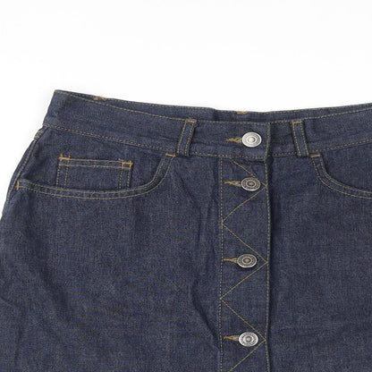 BAY Womens Blue Cotton A-Line Skirt Size 8 Button